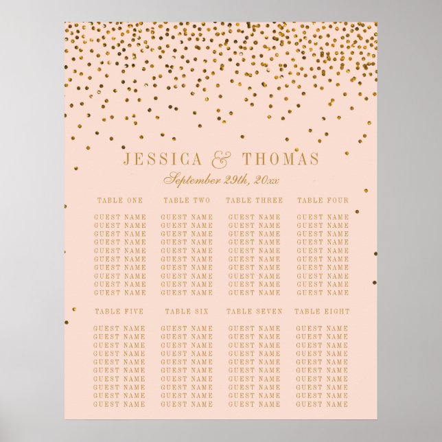 Blush Pink & Gold Confetti Wedding Seating Chart (Front)