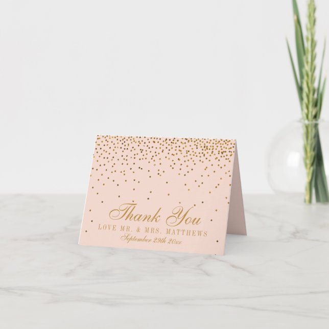 Blush Pink & Gold Confetti Wedding Thank You (Front)