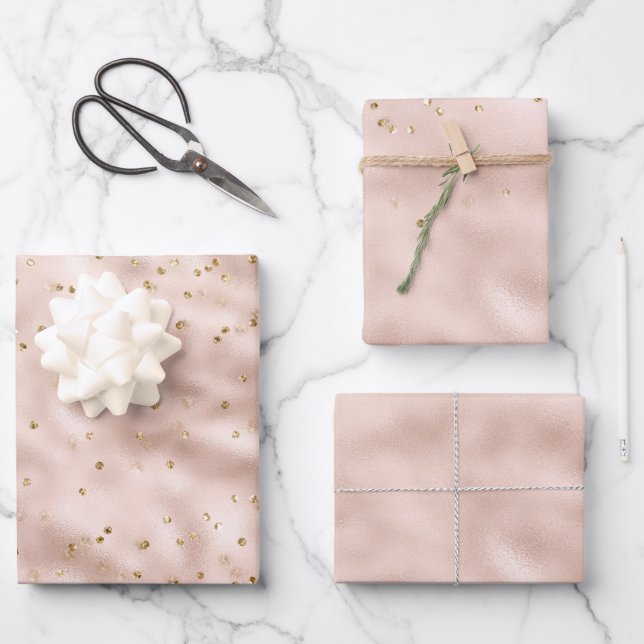 Blush Pink Gold Confetti    Wrapping Paper Sheet (Front)