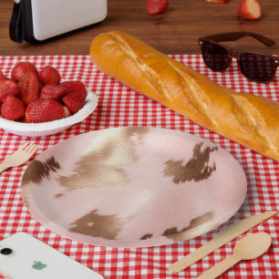 Blush Pink Gold Cowgirl Cowhide Paper Plate