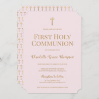 Blush pink Gold Cross Girl First holy communion