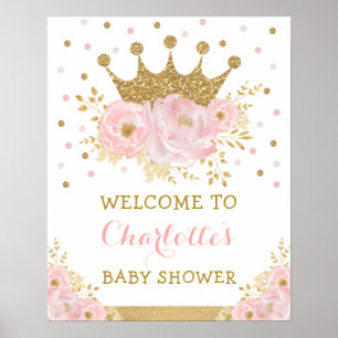Blush Pink Gold Crown Princess Royal Baby Welcome Poster