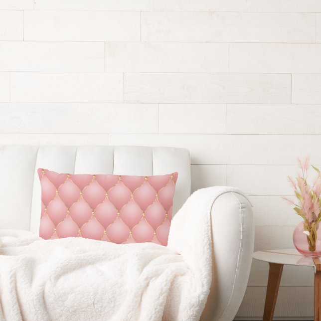 Blush Pink Gold Diamond Ogee Tufted Pillow (Couch)