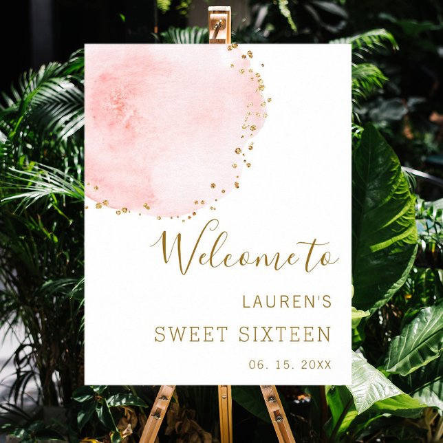 Blush Pink Gold Dots Sweet Sixteen Welcome Poster (Creator Uploaded)