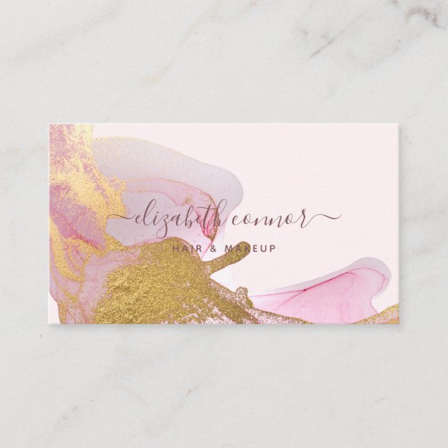 Blush Pink Gold Dust Glitter Watercolor Business Card (Front)