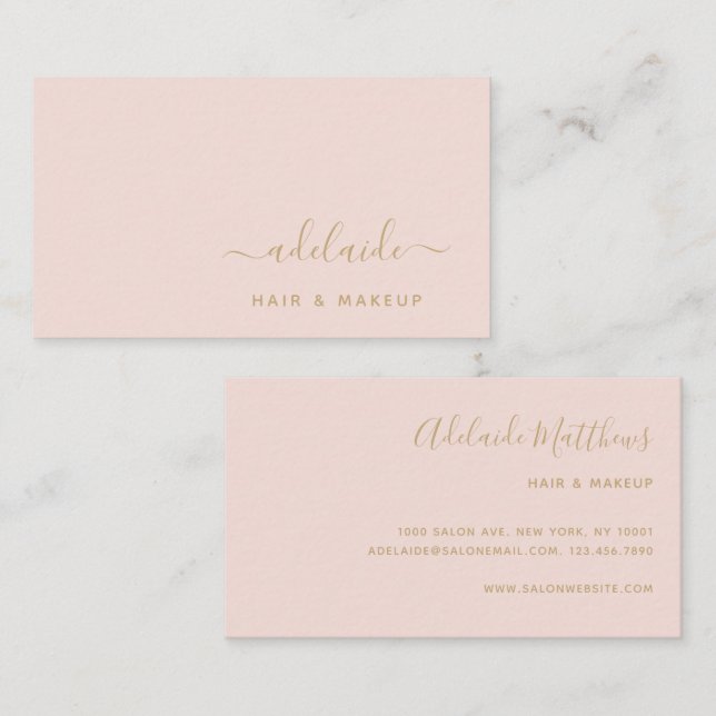 Blush Pink Gold Elegant Hair Stylist Makeup Artist Business Card (Front/Back)