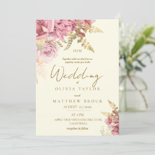 Blush Pink Gold Elegant Rose Floral Wedding Invitation
