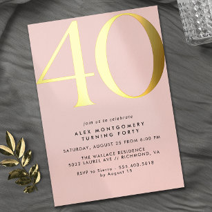 Blush Pink & Gold   Elegant Womens 40th Birthday