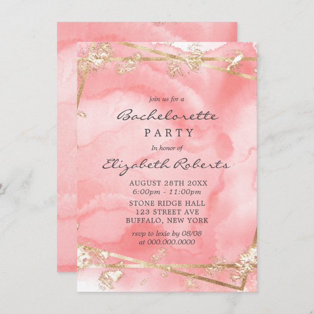 Blush Pink Gold Fairytale Bachelorette Party Invit Invitation (Front/Back)