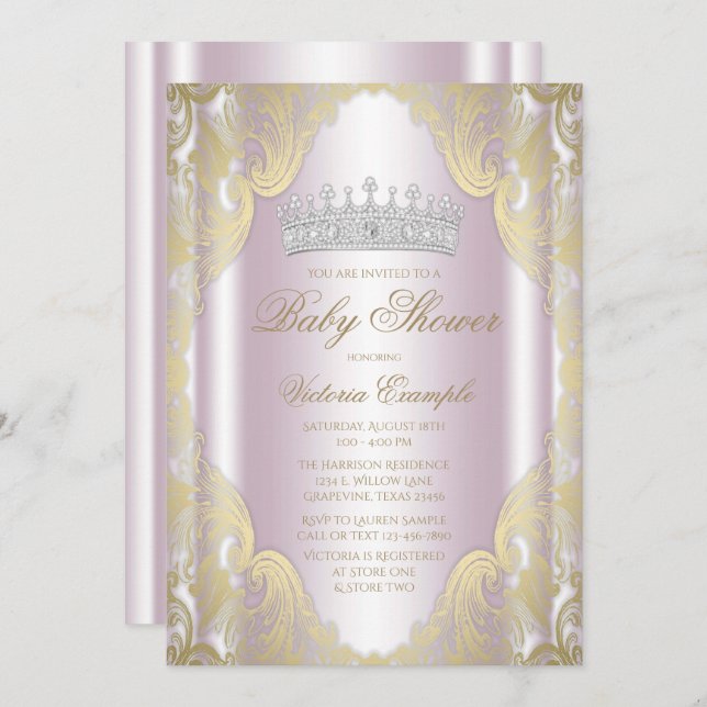 Blush Pink Gold Fancy Princess Baby Shower Invitation (Front/Back)