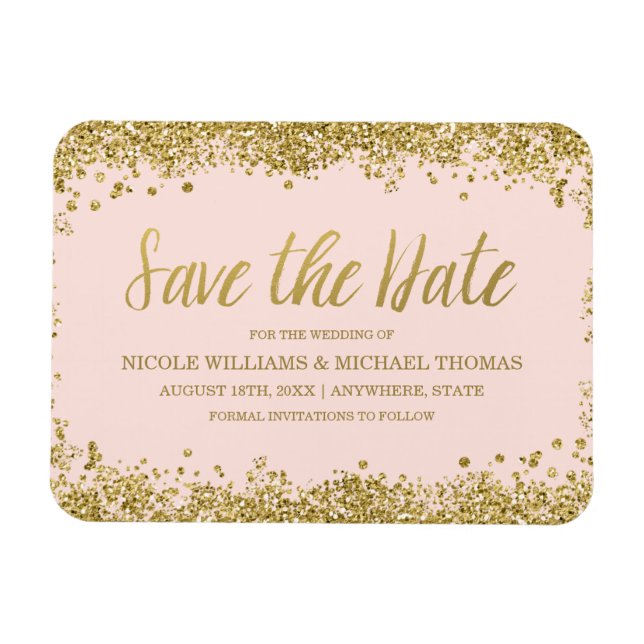 Blush Pink Gold Faux Glitter Save the Date Magnet (Horizontal)