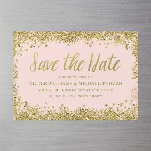Blush Pink Gold Faux Glitter Save the Date Magnetic Invitation