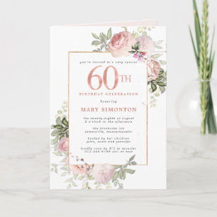 Blush Pink Gold Floral 60th Birthday Party Invitation
