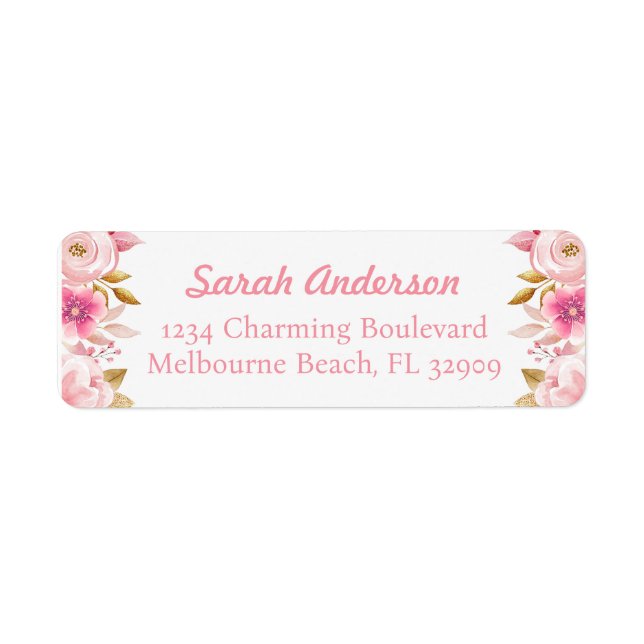 Blush Pink & Gold Floral Baby Shower Address Label (Front)