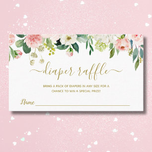 Blush Pink Gold Floral Baby Shower Diaper Raffle Business Card