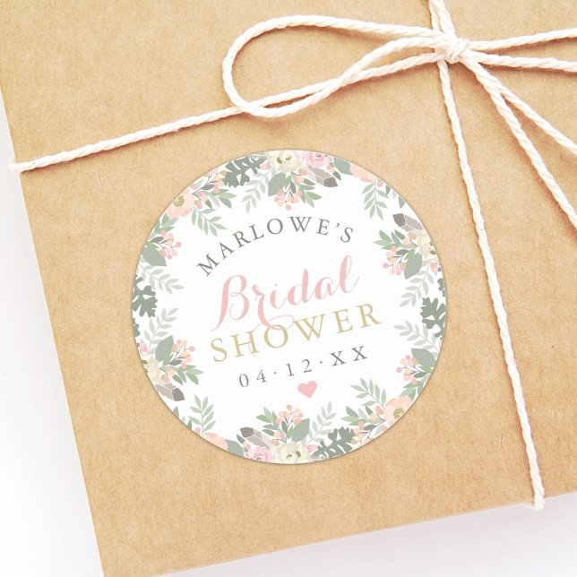 Blush Pink Gold Floral Boho Wedding Bridal Shower Classic Round Sticker (Creator Uploaded)