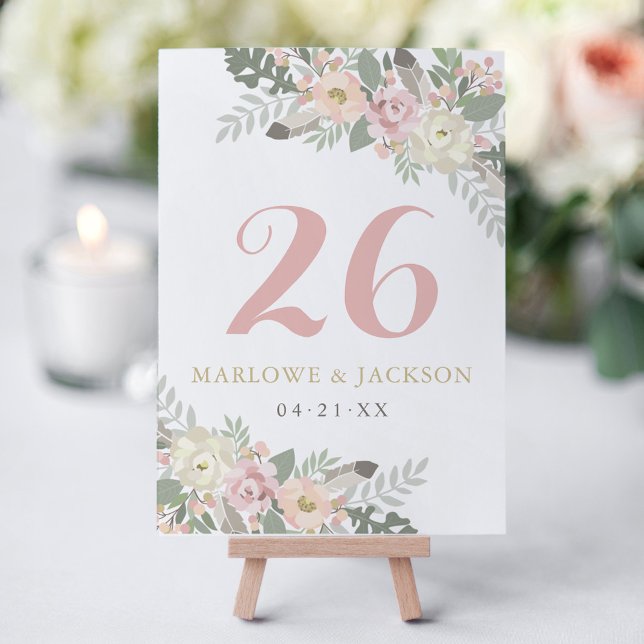 Blush Pink Gold Floral Boho Wedding Table Number (Creator Uploaded)