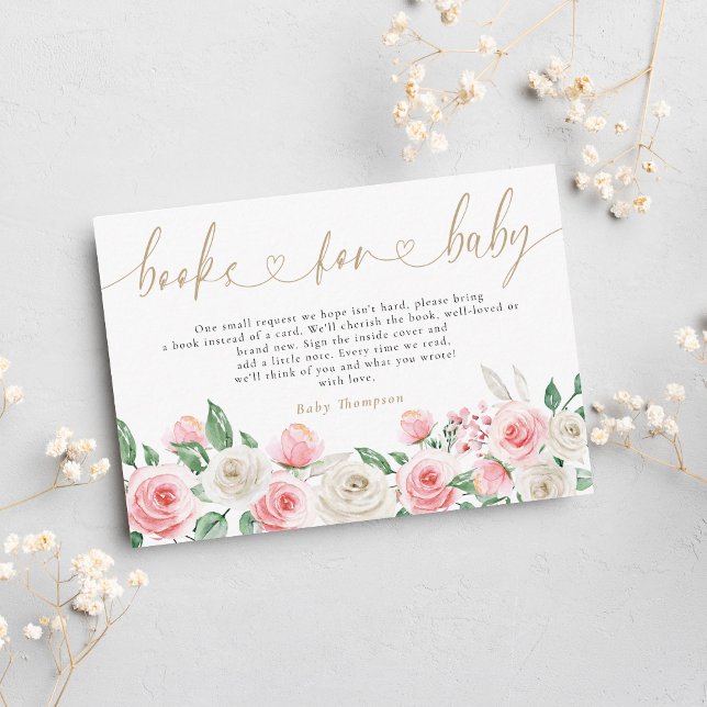 Blush Pink Gold Floral Books for Baby Baby Shower Enclosure Card (Creator Uploaded)