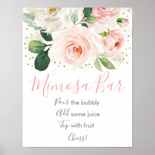 Blush Pink Gold Floral Bridal Shower Mimosa Bar Poster