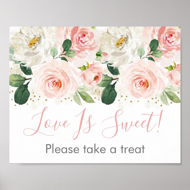 Blush Pink Gold Floral Bridal Shower Treat Sign (Front)