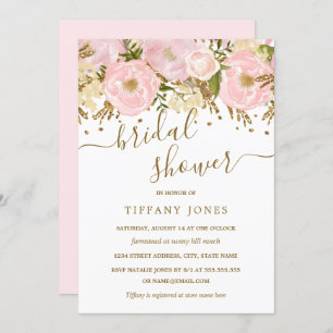 Blush Pink Gold Floral Confetti Bridal Shower Invitation