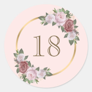 Blush Pink Gold Floral Custom Number Sticker