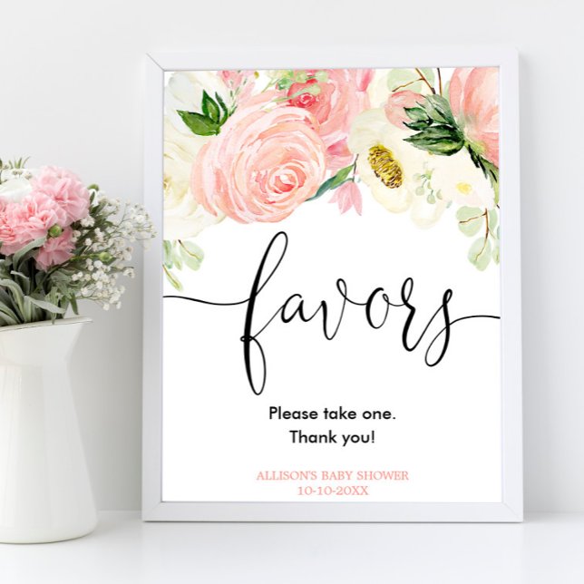 Blush pink gold floral elegant favors sign (Creator Uploaded)