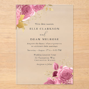 Blush Pink & Gold Floral Elegant Wedding Acrylic Invitations