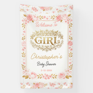 Blush Pink & Gold Floral Girl Baby Shower Banner