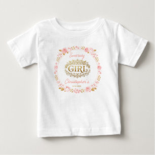 Blush Pink & Gold Floral Girl Baby Shower T-Shirt