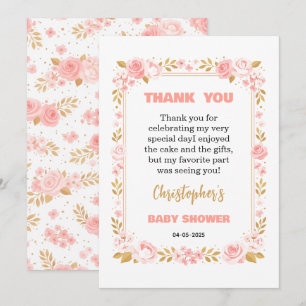 Blush Pink & Gold Floral Girl Baby Shower Thank You Card