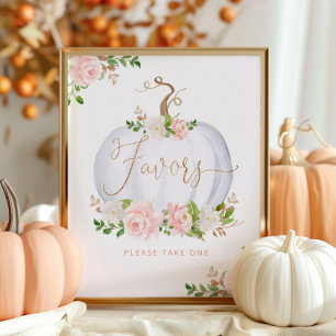Blush pink gold floral pumpkin Favours please take Poster