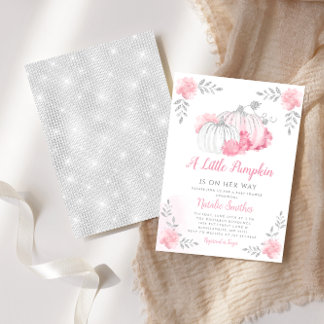 Blush Pink Gold Floral Pumpkin Girl Baby Shower Invitation