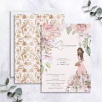 Blush Pink Gold Floral Quinceañera 15th Birthday