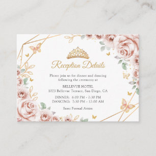 Blush Pink Gold Floral Quinceanera  Details Enclosure Card