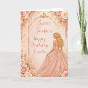 Blush Pink Gold Floral Sweet Sixteen Party Card