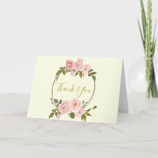 Blush Pink Gold Floral Thank You Card (Front)
