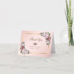 Blush Pink Gold Floral Thank You Card