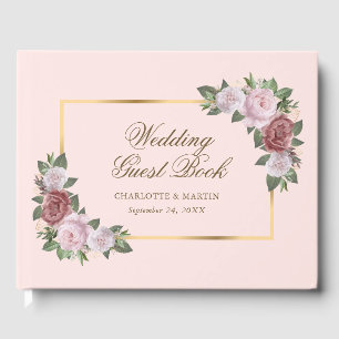 Blush Pink Gold Floral Wedding Guest Book