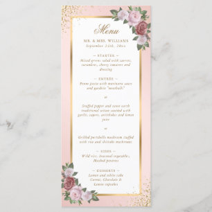 Blush Pink Gold Floral Wedding Menu