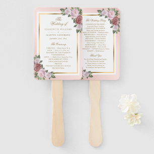 Blush Pink Gold Floral Wedding Program Fans
