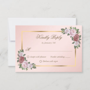 Blush Pink Gold Floral Wedding RSVP Cards