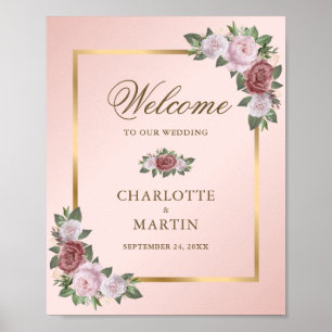 Blush Pink Gold Floral Wedding Welcome Sign