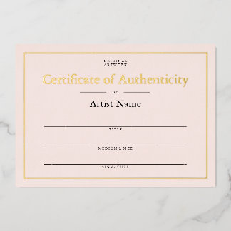 Blush Pink Gold Foil Certificate of Authenticity