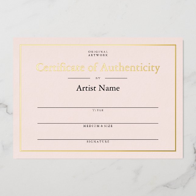 Blush Pink Gold Foil Certificate of Authenticity (Front)