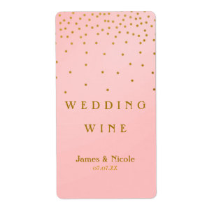 Blush Pink & Gold Foil Confetti Dots Wine Label