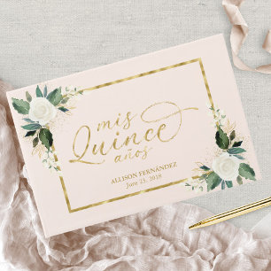Blush Pink & Gold Foil Floral Quinceañera  Guest Book
