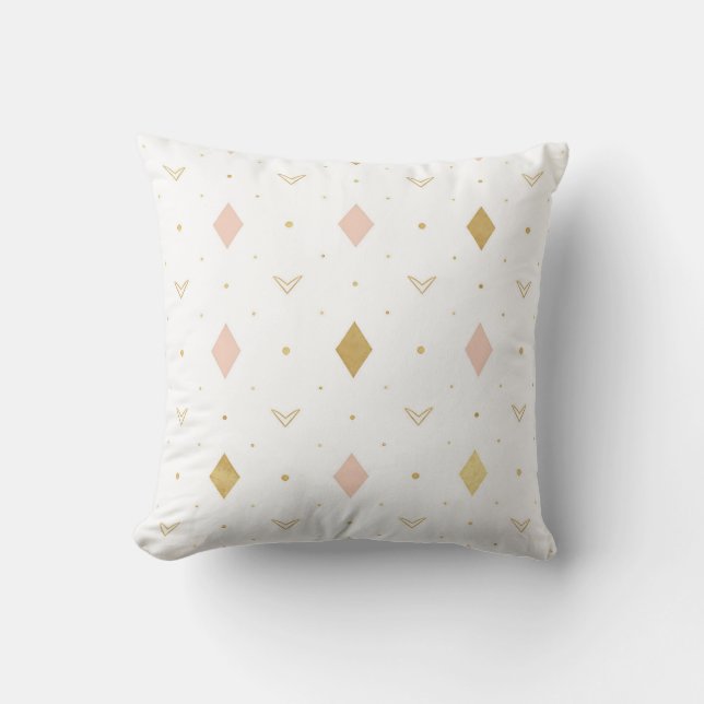 Blush Pink Gold Geometric Pattern Cushion (Front)