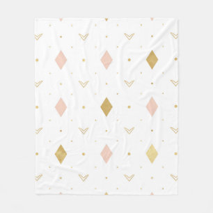 Blush Pink Gold Geometric Pattern Fleece Blanket