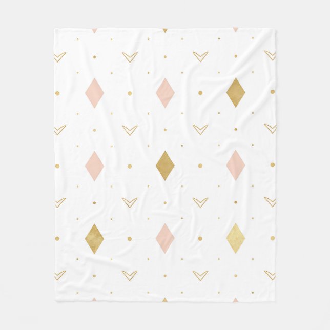 Blush Pink Gold Geometric Pattern Fleece Blanket (Front)